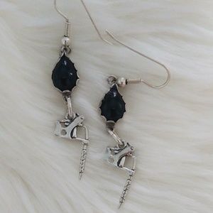 Tattoo gun onyx sterling silver earrings